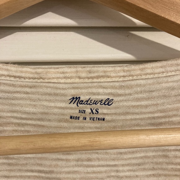 Madewell Short Sleeve Hi Low Striped Tan and Cream Tee Size XS - Picture 2 of 6